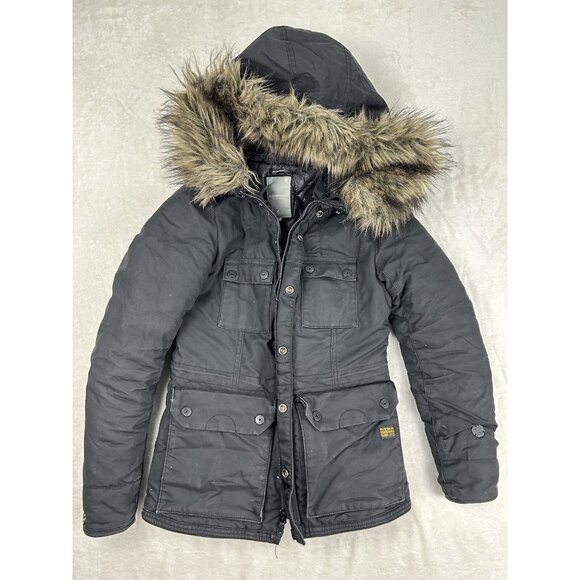 G Star Raw Women Just The Product Black Jacket Size XS Winter Coat Parka Fur - Picture 11 of 11